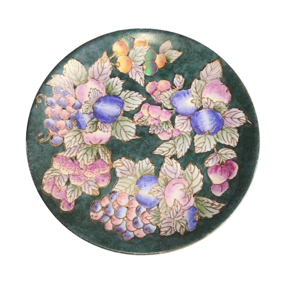 Andrea by Sadek Vintage Large 10" Gold Trimmed Fruit Motif Decorative Plate‎